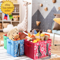 4 Pack Reusable Grocery Bags Collapsible Large Storage Box Bag with Reinforced