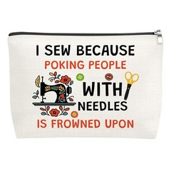 Mxrymvu Sewing Makeup Bag Gifts for Women Funny Quilting Natural Beige