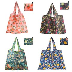 4 Pack Foldable Reusable Shopping Bags,Tote Bags,Travel Grocery Bags with Hoo