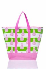 Toss Designs Bella High Tide Chevron Blue Orange Monkey Tote Bag Beach Shopper