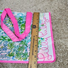 Lilly Pulitzer Reusable Shopping Tote Bag Pink Tropical Cityscape Print Large