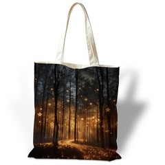 Night Forest Canvas Tote Bag for Women, Reusable Grocery Shoulder Shopping Ba…