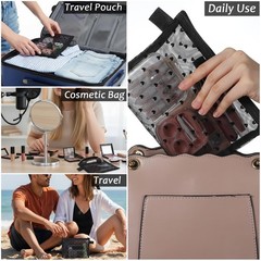 APLZGMG 4 Pcs Mesh Makeup Bag Set with Zipper, Heart Printed Mini Black