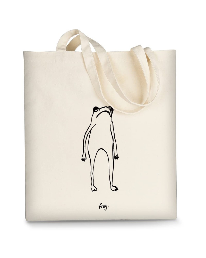 Canvas Tote Bag Aesthetic for Women, Cute Trendy Frog Hand Drawn Reusable Clo…