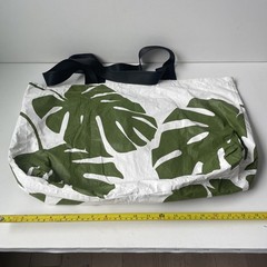 ALOHA Collection Foldable Shopping Bag Leaf Print White Green Zippered Pocket