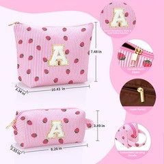 YILANCOL Personalized Initial Makeup Bag,Strawberry Print Pink Strawberry