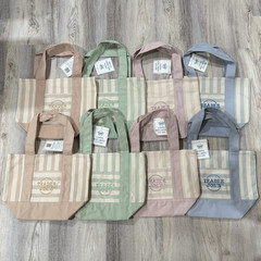 Trader Joe’s Reusable Canvas Tote Bag Striped Multicolor 11x12x18 in