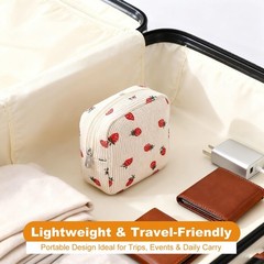 YKEBVPW Mini Makeup Pouch Small Strawberry Corduroy Quilted Cosmetic Beige