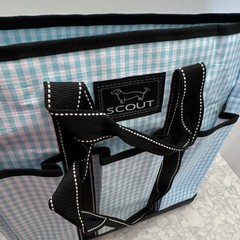 SCOUT Large Blue Gingham Reusable Shopping Bag Woven Poly Zip Foldable Handles