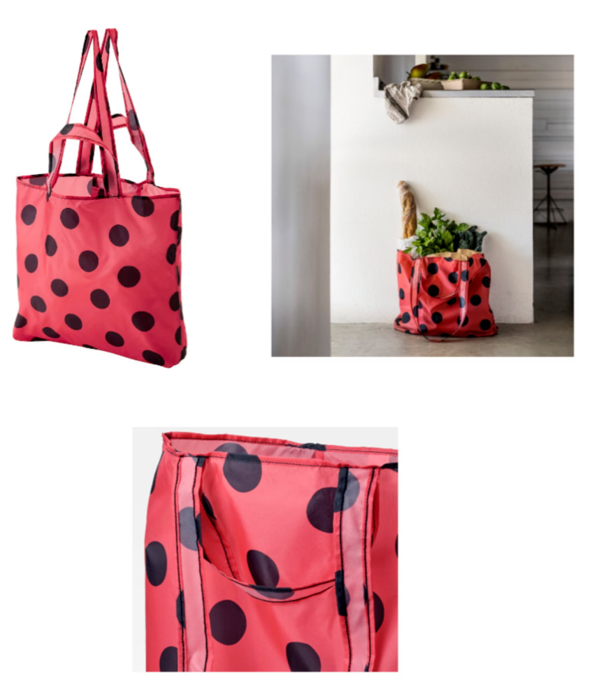 IKEA SKYNKE foldable Shopping bag, black- Red /Ladybug Pattern 17¾×14¼”