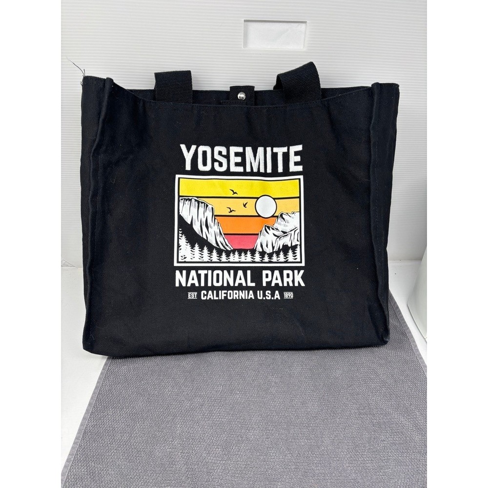 Yosemite National Park Black Canvas Tote Bag California Graphic Print