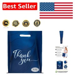 Heavy-Duty Navy Blue Thank You Bags 12” x 15” – Eco-Friendly 100 Pack Reusable