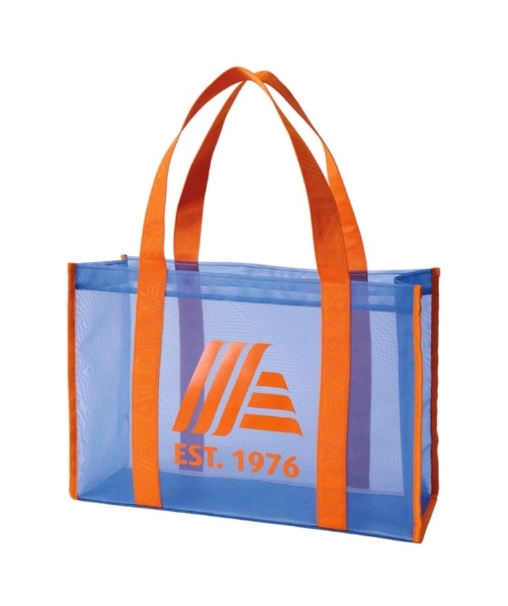 ALDI 50th Anniversary Mesh Tote Bag Blue With Orange Straps Quarter Keychain NEW