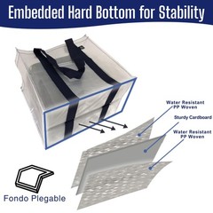 4 PCS Clear Foldable Reusable Grocery Shopping Bags Hard Bottom Heavy Duty