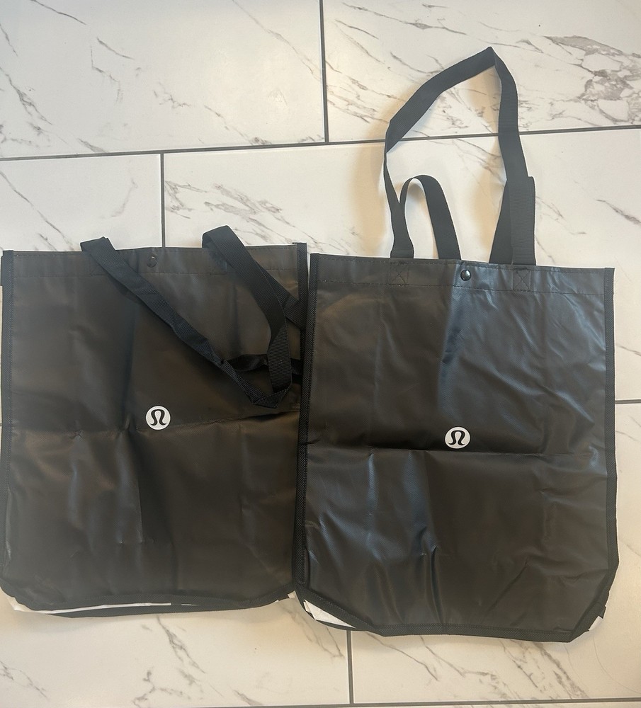 Qty of 2 Lululemon Holiday Reusable Tote Shopping Bag Large Black 16x13x6 Inch