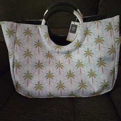 Living In Style City Tote Palm Trees Blue Canvas Type Bag Large NEW