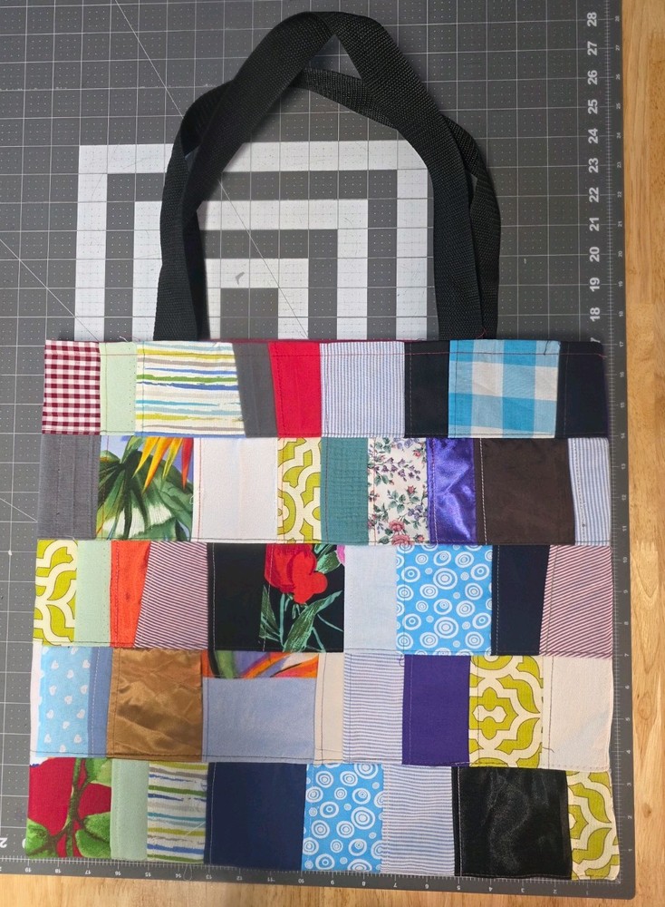 handmade Patchwork Reusable Shopping Bag Multicolor Medium Tote 19 x 17 in