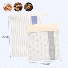 2 Pack Reusable Beeswax Bread Bags for X-Large, Stripes & Wheat Patterns