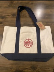 Trader Joe’s Large Reusable Foldable Cotton Shopping Bag Beige Navy Blue