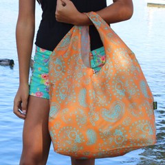 Plume Bag Co. Reusable Shopping Bags | Paisley Hippie 4 Pack w Carry Pouch