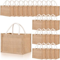24 Burlap Tote Bags Reusable Waterproof Sturdy Jute Gift Shopping Bags New