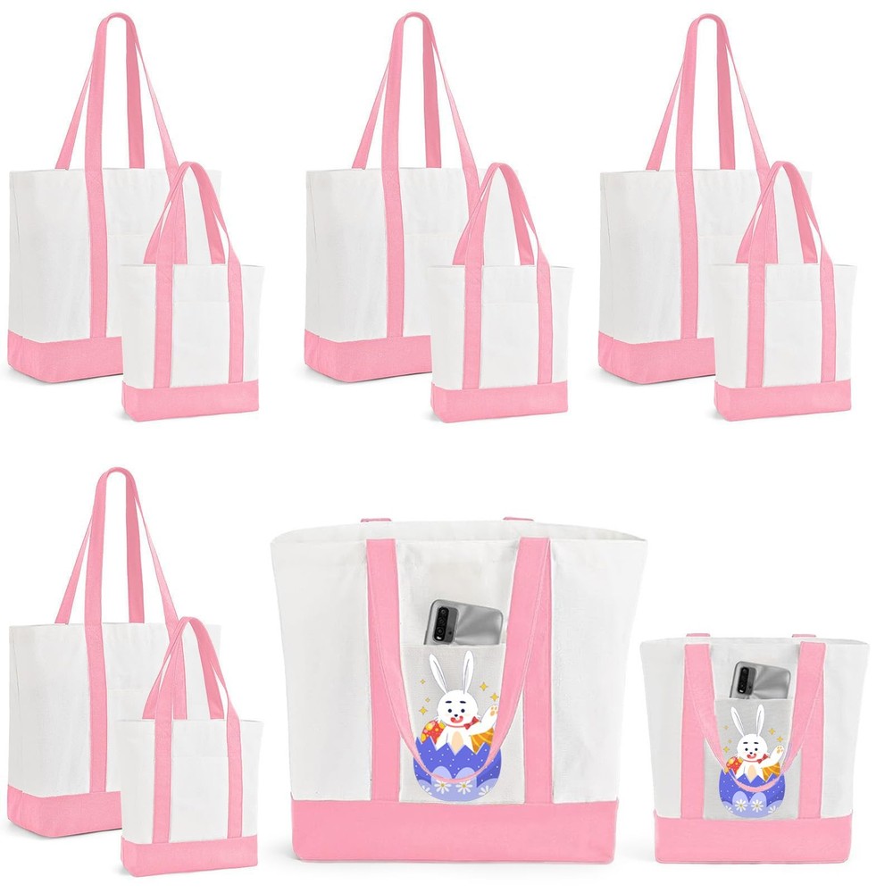 10Pcs Canvas Tote Bag Bulk with Outer Pocket, 12oz Cotton Blank Canvas Tote B…