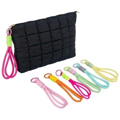 CECKQUE Black Puffer Quilted Makeup Bag for Women with Wrist BK-WS-Set1