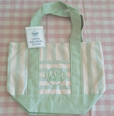 Trader Joe’s Striped Mini Canvas Tote Bag Green/White Cotton Blend