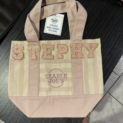 Trader Joe’s Striped Mini Canvas Tote Bag Pink/Beige 12x10x10 in