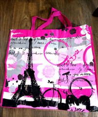 Pink Eiffel tower shopping grocery tote bag 19x7x17.5 inches