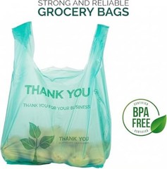 Eco Grocery Bags Disposable T-Shirt Thank You Bag with Handles for 100 Count