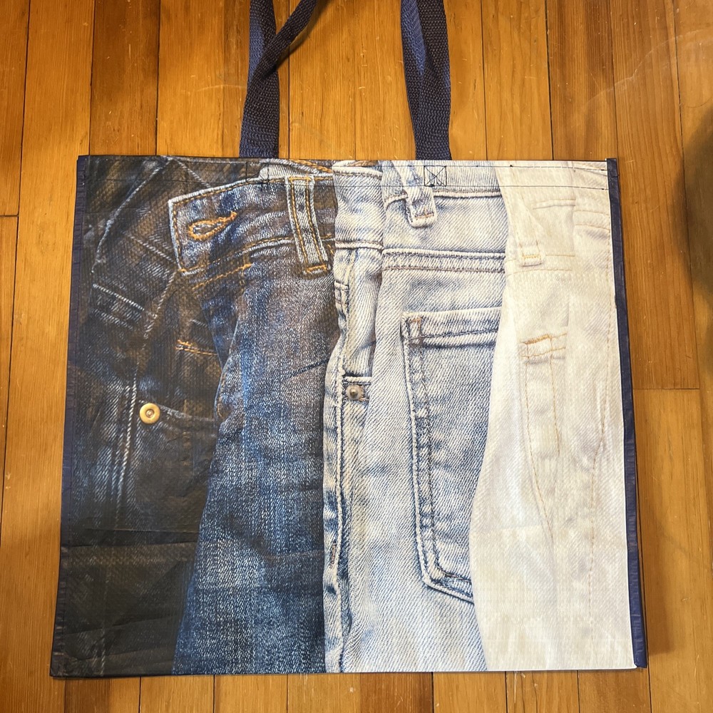 REUSABLE SHOPPING TRAVEL TOTE BAG DENIM JEANS PRINT ECO FRIENDLY JEANS 👖