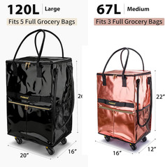 Reusable Grocery Bag on 5 Wheels, Foldable Rolling Tote Bag with Handle and Zipp