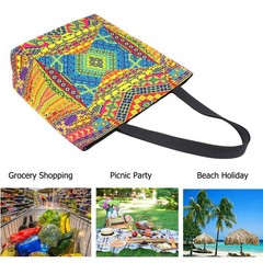 Chic Extra Large Shoulder Grocery Tote Bag, Vintage Ethnic 20×15″, Multi