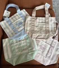 TRADER JOE’S MINI PASTEL STRIPE CANVAS TOTE BAGS SET Of 4 PINK BLUE GREEN BEIGE
