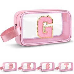 Vodolo Initial Makeup Bag,Letter G Cute Clear Monogrammed Cosmetic G, Pink