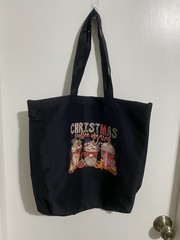Reusable Christmas And Coffee Tote Bag 13.5” X 13.5” X 4” In Black W/ Cute Cups
