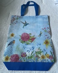 New Floral Garden Reusable Shopping Tote Bag Flowers Birds Spring 15 X 13 X 4”