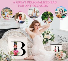 Initial Canvas Tote Bag Floral Letter Personalized Makeup Bag Monogrammed Gif…