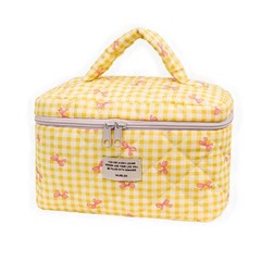 Yucenora Large Travel Quilted Makeup Bag, Cute Bow Cotton cosmetic Yellow