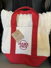 Trader Joe Mini Shopping/Lunch Tote Bag In red and White with tag attached