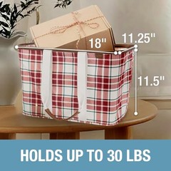 CLEVERMADE COLLAPSIBLE LUXE TOTE – REUSABLE GROCERY TOTE RED CHECKER