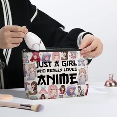 kdxpbpz Cosmetic Bag for Women, Waterproof Flax Material, Anime Lover Color 1