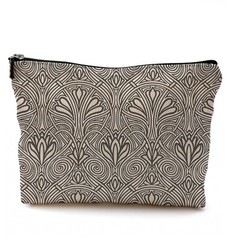 QGFM Vintage Floral Makeup Bag, Art Deco Neutral Cosmetic Bags
