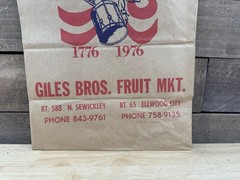 Vintage NOS Giles Bros. Fruit Market Brown Paper Bag Elwood City Pennsylvania