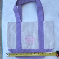 Trader Joe’s Mini Pastel Canvas Tote Bag Reusable Purple/Beige 12x9x6″