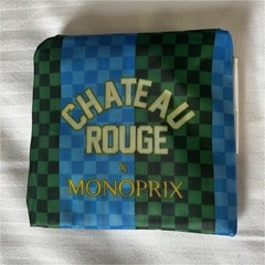 Monoprix Chateau Rouge Reusable Shopping Bag Blue Green Checkered Nylon Foldable