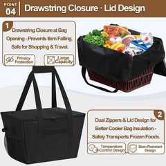 Insulated Grocery Bags Removable Bottom Board Zippered Top Drawstring Cooler