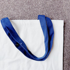 Cotton Tote with Navy Straps Washable Foldable Inner Pocket White Grocery Bag