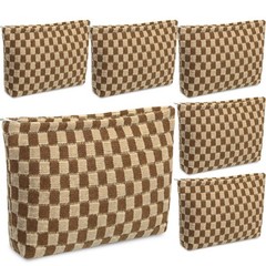 Gilprop 6 Pcs Checkered Makeup Bag Knitted 9.8 x 6.7 x 2.4 inches, Coffee